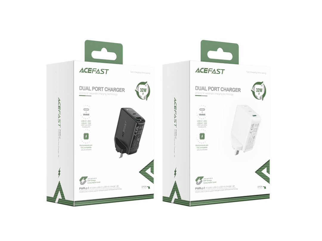 ACEFAST A8 PD32W Fast Charger - USB-C + USB-A, UK Plug, Dual Port ACEFAST A8 PD32W Fast Charger - USB-C + USB-A, UK Plug, Dual Port